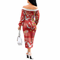 Hawaiian and Japanese Culture Together Off The Shoulder Long Sleeve Dress Kakau Tribal Pattern and Irezumi Art Red Color LT03 - Polynesian Pride