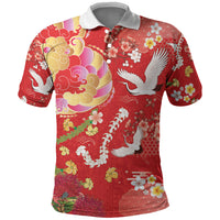 Hawaiian and Japanese Culture Together Polo Shirt Kakau Tribal Pattern and Irezumi Art Red Color LT03 Red - Polynesian Pride