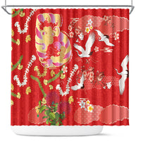 Hawaiian and Japanese Culture Together Shower Curtain Kakau Tribal Pattern and Irezumi Art Red Color LT03 Red - Polynesian Pride