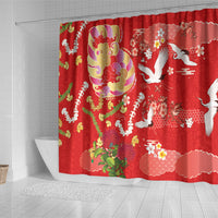 Hawaiian and Japanese Culture Together Shower Curtain Kakau Tribal Pattern and Irezumi Art Red Color LT03 - Polynesian Pride