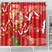 Hawaiian and Japanese Culture Together Shower Curtain Kakau Tribal Pattern and Irezumi Art Red Color LT03 - Polynesian Pride