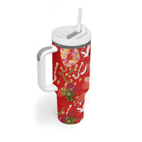 Hawaiian and Japanese Culture Together Tumbler With Handle Kakau Tribal Pattern and Irezumi Art Red Color LT03 - Polynesian Pride