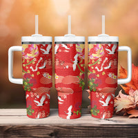 Hawaiian and Japanese Culture Together Tumbler With Handle Kakau Tribal Pattern and Irezumi Art Red Color LT03 - Polynesian Pride