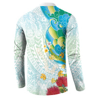 Japanese and Hawaiian Culture Fusion Button Sweatshirt Irezumi with Turtles and Lei Kakau Pattern Fresh Vibe LT03 - Polynesian Pride