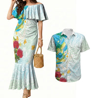 Japanese and Hawaiian Culture Fusion Couples Matching Mermaid Dress and Hawaiian Shirt Irezumi with Turtles and Lei Kakau Pattern Fresh Vibe LT03 Multicolor - Polynesian Pride