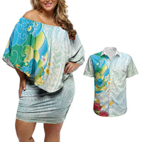 Japanese and Hawaiian Culture Fusion Couples Matching Off Shoulder Short Dress and Hawaiian Shirt Irezumi with Turtles and Lei Kakau Pattern Fresh Vibe LT03 Multicolor - Polynesian Pride