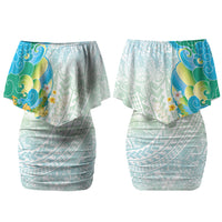 Japanese and Hawaiian Culture Fusion Couples Matching Off Shoulder Short Dress and Hawaiian Shirt Irezumi with Turtles and Lei Kakau Pattern Fresh Vibe LT03 - Polynesian Pride
