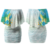 Japanese and Hawaiian Culture Fusion Couples Matching Off Shoulder Short Dress and Long Sleeve Button Shirt Irezumi with Turtles and Lei Kakau Pattern Fresh Vibe LT03 - Polynesian Pride
