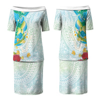 Japanese and Hawaiian Culture Fusion Couples Matching Puletasi and Long Sleeve Button Shirt Irezumi with Turtles and Lei Kakau Pattern Fresh Vibe LT03 - Polynesian Pride