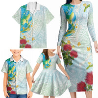 Japanese and Hawaiian Culture Fusion Family Matching Long Sleeve Bodycon Dress and Hawaiian Shirt Irezumi with Turtles and Lei Kakau Pattern Fresh Vibe LT03 - Polynesian Pride