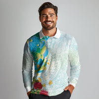 Japanese and Hawaiian Culture Fusion Long Sleeve Polo Shirt Irezumi with Turtles and Lei Kakau Pattern Fresh Vibe LT03 - Polynesian Pride