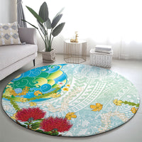 Japanese and Hawaiian Culture Fusion Round Carpet Irezumi with Turtles and Lei Kakau Pattern Fresh Vibe LT03 - Polynesian Pride