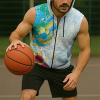 Japanese and Hawaiian Culture Fusion Sleeveless Zip Hoodie Irezumi with Turtles and Lei Kakau Pattern Fresh Vibe LT03 - Polynesian Pride