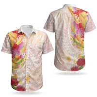 Japanese and Hawaiian Culture Fusion Couples Matching Short Sleeve Bodycon Dress and Hawaiian Shirt Irezumi with Turtles and Lei Kakau Pattern Sunset Vibe LT03 - Polynesian Pride