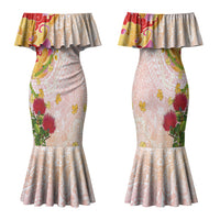 Japanese and Hawaiian Culture Fusion Family Matching Mermaid Dress and Hawaiian Shirt Irezumi with Turtles and Lei Kakau Pattern Sunset Vibe LT03 Mom's Dress Multicolor - Polynesian Pride