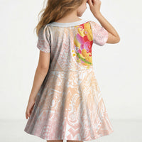 Japanese and Hawaiian Culture Fusion Kid Short Sleeve Dress Irezumi with Turtles and Lei Kakau Pattern Sunset Vibe LT03 - Polynesian Pride