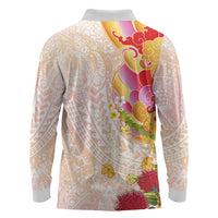 Japanese and Hawaiian Culture Fusion Long Sleeve Polo Shirt Irezumi with Turtles and Lei Kakau Pattern Sunset Vibe LT03 - Polynesian Pride