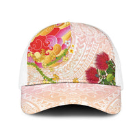Japanese and Hawaiian Culture Fusion Mesh Trucker Cap Irezumi with Turtles and Lei Kakau Pattern Sunset Vibe LT03 One Size White Multicolor - Polynesian Pride