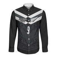 Aotearoa Rugby Custom Long Sleeve Button Shirt Maori Tribal Motifs Stripes-Sporty Style LT03 Unisex Black - Polynesian Pride