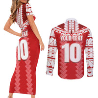 Custom Tahiti Football Polynesian Pattern Couples Matching Short Sleeve Bodycon Dress and Long Sleeve Button Shirt