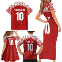 Custom Tonga Football Ngatu Tribal Tattoo Family Matching Short Sleeve Bodycon Dress and Hawaiian Shirt