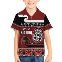 New Zealand Culture Family Matching Short Sleeve Bodycon Dress and Hawaiian Shirt Kia Ora Aotearoa Moko Tattoo Mask with Waka and Maori Art Pattern
