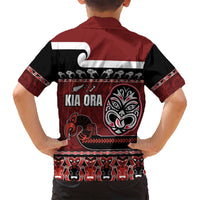 New Zealand Culture Family Matching Summer Maxi Dress and Hawaiian Shirt Kia Ora Aotearoa Moko Tattoo Mask with Waka and Maori Art Pattern LT03 - Polynesian Pride