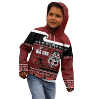 New Zealand Culture Kid Hoodie Kia Ora Aotearoa Moko Tattoo Mask with Waka and Maori Art Pattern
