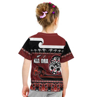 New Zealand Culture Kid T Shirt Kia Ora Aotearoa Moko Tattoo Mask with Waka and Maori Art Pattern