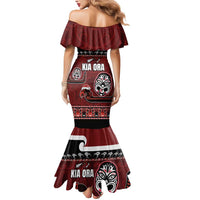 New Zealand Culture Mermaid Dress Kia Ora Aotearoa Moko Tattoo Mask with Waka and Maori Art Pattern