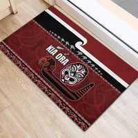 New Zealand Culture Rubber Doormat Kia Ora Aotearoa Moko Tattoo Mask with Waka and Maori Art Pattern