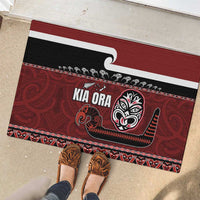 New Zealand Culture Rubber Doormat Kia Ora Aotearoa Moko Tattoo Mask with Waka and Maori Art Pattern
