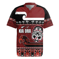New Zealand Culture Rugby Jersey Kia Ora Aotearoa Moko Tattoo Mask with Waka and Maori Art Pattern