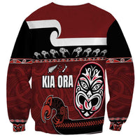 New Zealand Culture Sweatshirt Kia Ora Aotearoa Moko Tattoo Mask with Waka and Maori Art Pattern