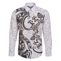 New Zealand Gecko Maori Art Tattoo Family Matching Off Shoulder Short Dress and Hawaiian Shirt White Color