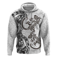 New Zealand Gecko Maori Art Tattoo Zip Hoodie White Color