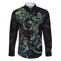 New Zealand Gecko Maori Art Tattoo Family Matching Puletasi and Hawaiian Shirt Silver Fern and Paua Shell Mode