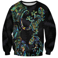 New Zealand Gecko Maori Art Tattoo Sweatshirt Silver Fern and Paua Shell Mode