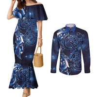 New Zealand Gecko Maori Art Tattoo Couples Matching Mermaid Dress and Long Sleeve Button Shirt Matariki Mode