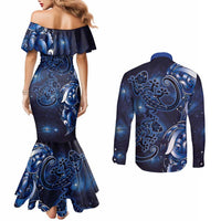 New Zealand Gecko Maori Art Tattoo Couples Matching Mermaid Dress and Long Sleeve Button Shirt Matariki Mode