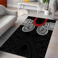 Samoan Traditional Art Tattoos Area Rug Tatau Tribal Motifs with Ula Fala Black - Polynesian Pride