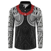 Samoan Traditional Art Tattoos Button Sweatshirt Tatau Tribal Motifs with Ula Fala Black - Polynesian Pride