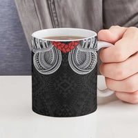 Samoan Traditional Art Tattoos Ceramic Mug Tatau Tribal Motifs with Ula Fala Black - Polynesian Pride