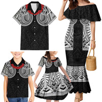 Samoan Traditional Art Tattoos Family Matching Mermaid Dress and Hawaiian Shirt Tatau Tribal Motifs with Ula Fala Black - Polynesian Pride