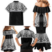 Samoan Traditional Art Tattoos Family Matching Mermaid Dress and Hawaiian Shirt Tatau Tribal Motifs with Ula Fala Black - Polynesian Pride