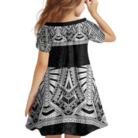 Samoan Traditional Art Tattoos Family Matching Off The Shoulder Long Sleeve Dress and Hawaiian Shirt Tatau Tribal Motifs with Ula Fala Black - Polynesian Pride