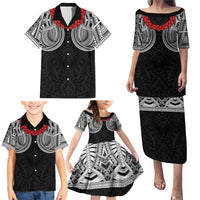 Samoan Traditional Art Tattoos Family Matching Puletasi and Hawaiian Shirt Tatau Tribal Motifs with Ula Fala Black - Polynesian Pride