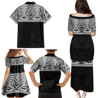 Samoan Traditional Art Tattoos Family Matching Puletasi and Hawaiian Shirt Tatau Tribal Motifs with Ula Fala Black - Polynesian Pride
