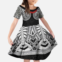 Samoan Traditional Art Tattoos Family Matching Summer Maxi Dress and Hawaiian Shirt Tatau Tribal Motifs with Ula Fala Black - Polynesian Pride