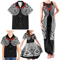 Samoan Traditional Art Tattoos Family Matching Tank Maxi Dress and Hawaiian Shirt Tatau Tribal Motifs with Ula Fala Black - Polynesian Pride